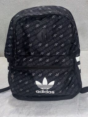 🖤Adidas Originals Trefoil Backpack |Black Allover Logo Print |Everyday Bag🖤